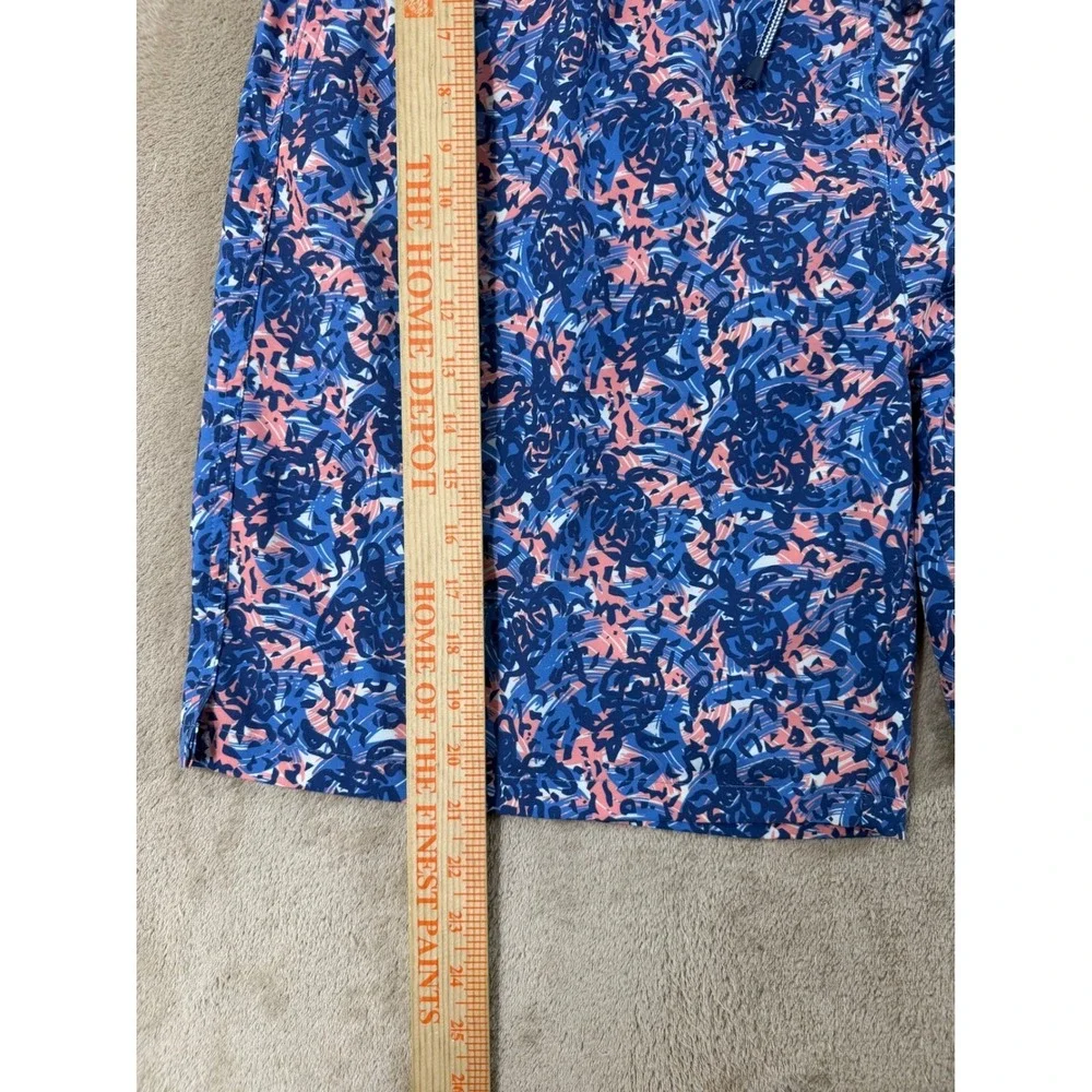 Peter Millar Seaside Board Short Men XL Blue Abstract Swirl Swim Trunk Lined EUC